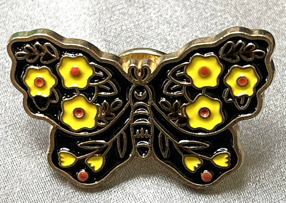 NWOT Yellow Flower Butterfly Brooch Lapel Pin Enamel Multicolor Goth Pin Kawaii